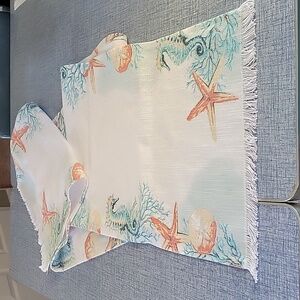 Table Runner With Sea Horses Star Fish And Shells. 100%Cotton Like New